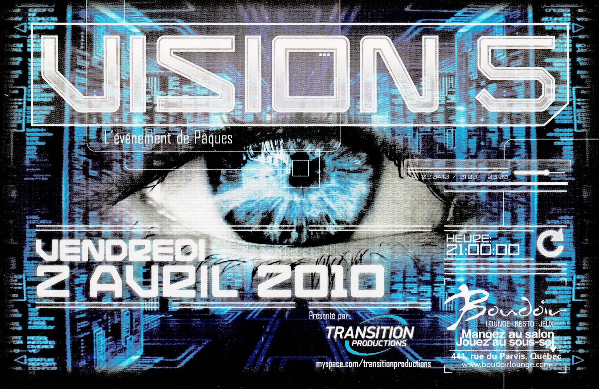 Visions event flyer for Magnus's first Quebec City performance in 2010
