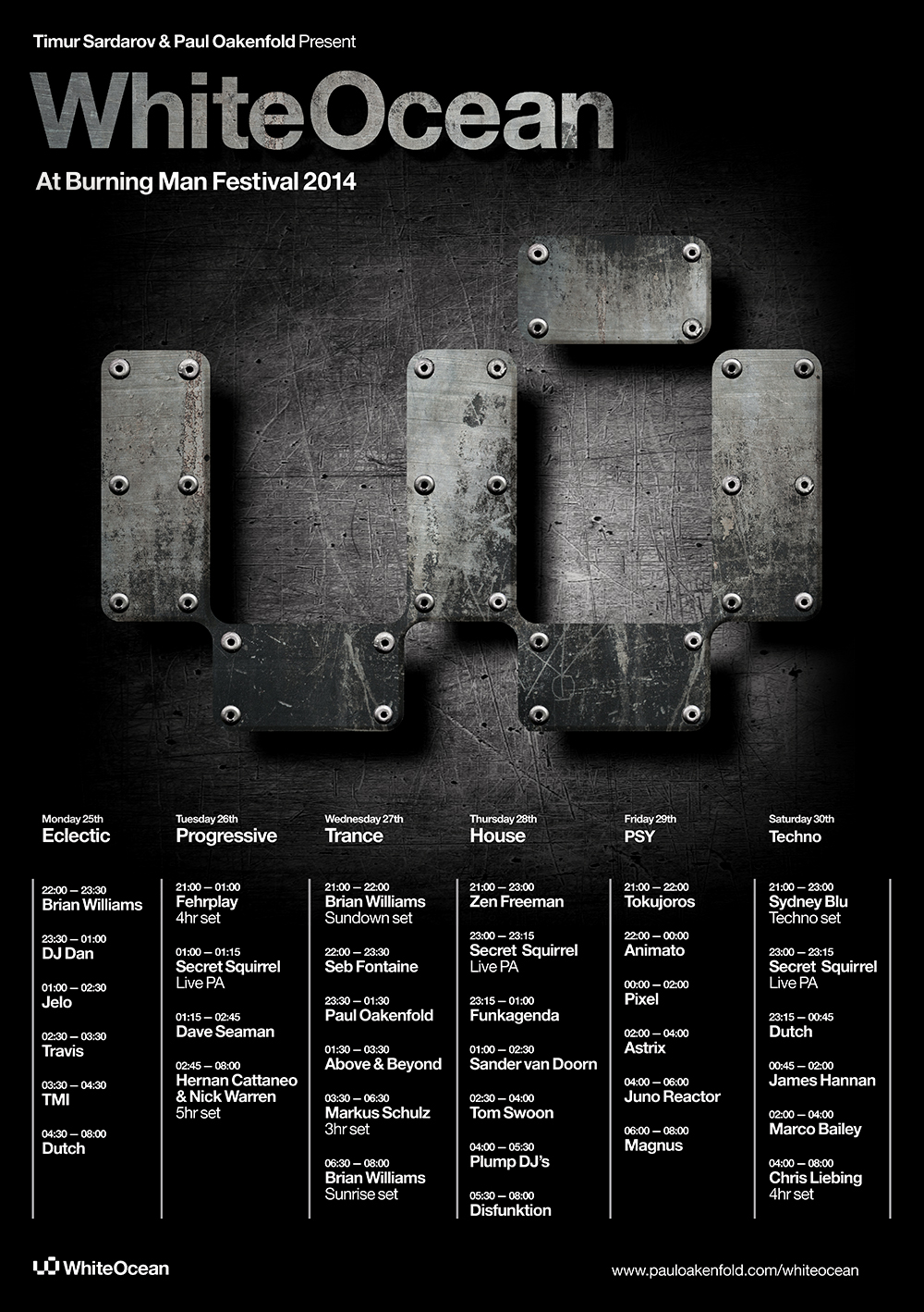 White Ocean at Burning Man 2014 lineup poster featuring Magnus