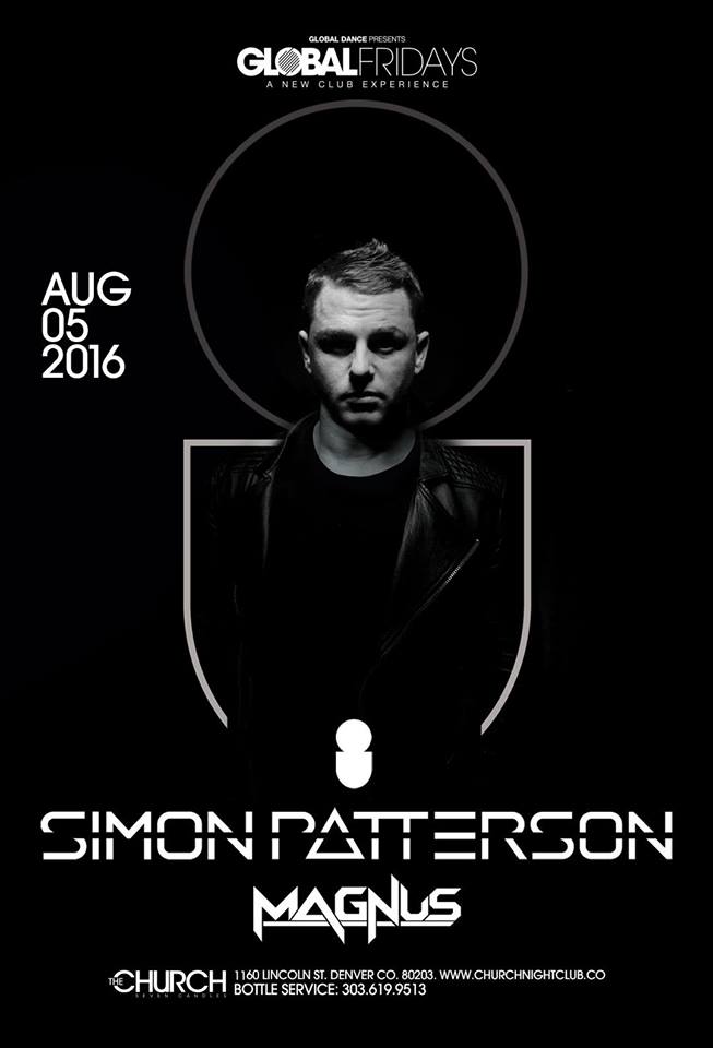 Simon Patterson and Magnus birthday show flyer at The Church in Denver